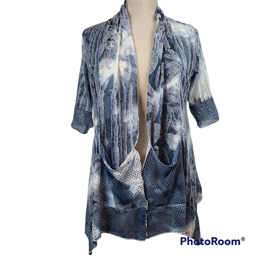 Kamana mixed fabric blues cardigan pockets shredded thrashed Small